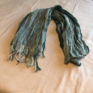 Fringe Scarf Women's Greens/tan Shawl Wrap Silk Blend 21” X 72”.